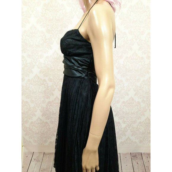 Vintage Betsey Johnson New York Dress Size 6 Black Pleated Lace Satin Halter - Picture 7 of 12
